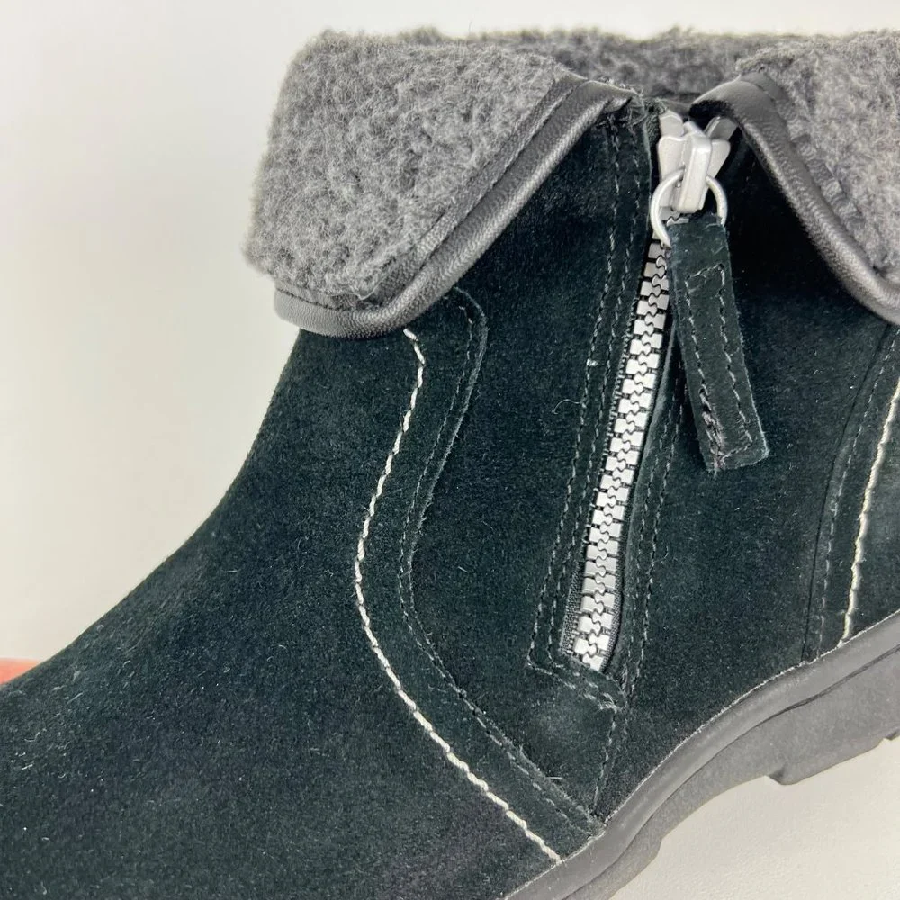 Khombu Womens Black Waterproof Shearling Lined Zip Winter Ankle Boots size 8